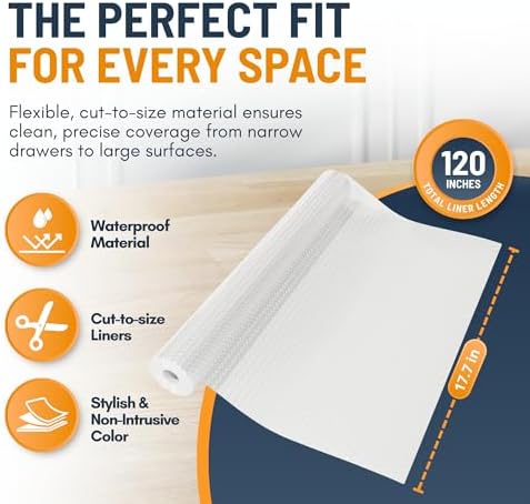 Shelf Liner Drawer Liner for Kitchen Cabinets Non-Adhesive by Linda’s Essentials (17.7 x 120 Inches) - Non-Slip Easy Clean Kitchen Cabinet and Cupboard Protector, Waterproof Mat, Clear Roll - Image 4