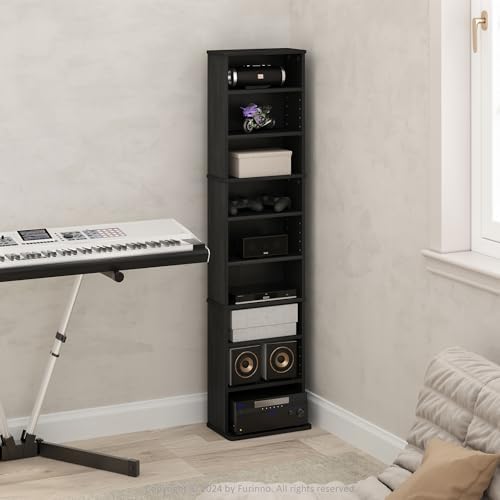 Furinno Jaya DVD Shelf, 9-Shelf Tall Narrow CD Rack, Media Shelf with Adjustable Shelves, DVD Storage Cabinets for CD Bluray Game Disc, Easy Assembly, for Living Room, Home Office, Americano - Image 2
