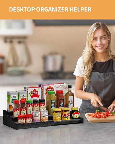 Spice Rack 3-Tier Natural Bamboo, Adjustable Cabinet Organizer Shelf - Image 6
