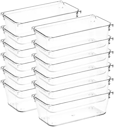12 Pack Drawer Organizers, 3"X 6" Clear Acrylic Storage Bins by Ravinte+Decor