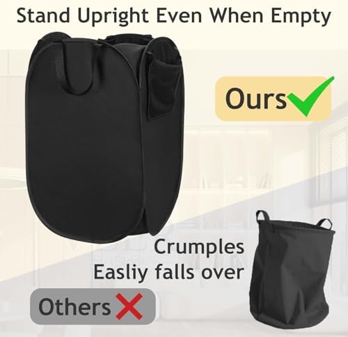 Upgraded Pop-up Laundry Hamper 2 Pack, 70L(18.5 Gal) Laundry Basket with Thickened 600D Oxford Fabric,2.4X Denser Mesh Side Pocket, 0.2mm Added Thickness Steel Frame, Easy to Open and Fold for Storage - Image 5