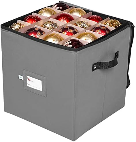 Christmas Ornament Storage Box, 4 Individual Trays Xmas Storage Container, Fits 64 Ornaments Decoration Balls, Constructed of Durable 600D Oxford Material (Gray) - Image 2