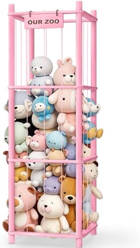 Woodure Stuffed Animal Storage & Organizer, Wooden Cute Zoo Toy Holder for Toddler Rooms, Playrooms & Bedrooms（Pink） by CraftingNatureandComforts