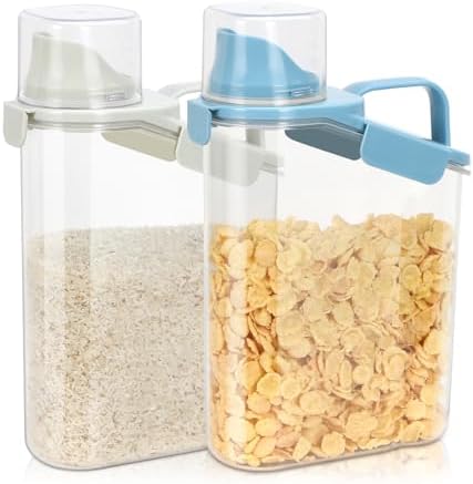 TBMax 2 Pack Rice Container Cereal Storage Container 3.2 Quarts, Kitchen Pantry Dry Food Storage Holder with Easy-Pouring Spout & Handy Cup, Small Pet Dog Cat Food Dispenser for Daily Feeding by TBMax
