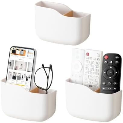 SUNFICON Wall Mount Remote Holder TV FAN Remote Control Holder Bedside Caddy Wall Organizer Phone Holder for Office Adhesive Media Player Controller Holder Box Tray Home Desk Nightstand 3 PACK WHITE by SUNFICON