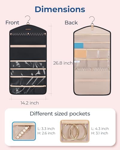 BAGSMART Hanging Jewelry Organizer with Hanger Metal Hooks Double-Sided Jewelry Holder for Organizing Earrings Necklaces Rings Perfect for in Hanging Closet, Wall, Door, 1 Piece, M, Black - Image 6