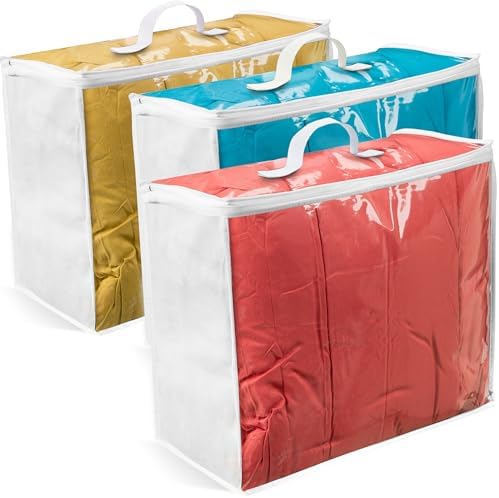 VitalUp Clear Plastic Storage Bags, Durable Zippered Storage Bags for Comforters, Blankets, Clothes, and Bedding - Breathable Nonwoven with Clear Front for Easy Organizing, 20x20x8, 3 Pack by Vitalup