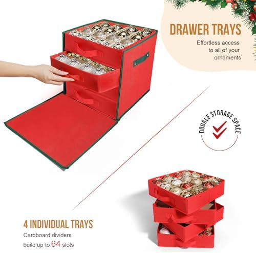 Premium Christmas Ornament Storage Box Keeps 64 3" & 4 Individual Trays ﻿ - Image 3