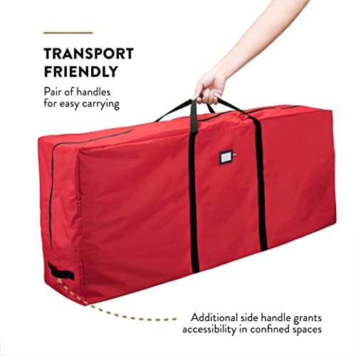 ZOBER 600D Oxford Fabric Large Christmas Tree Storage Bag - Fits 9 Ft Artificial Trees - Tear Proof Waterproof Christmas Tree Bag For Storage Box For Xmas - Strong, Durable Handles - Card Slot - Red - Image 4
