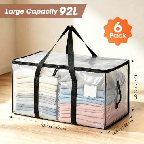 6Pcs Heavy Duty Extra Large Moving Bags Storage Totes Fold Flat Transparent - Image 6
