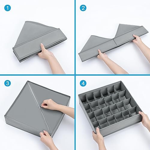 Sock Organizer 4 Pack, 24 Cell Underwear Organizer Foldable Underwear Storage, Sock and Underwear Drawer Organizer for Socks Ties Underwear Belts. (Grey) - Image 3