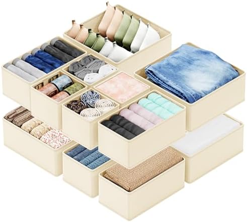 SpaceAid Drawer Organizer Clothes, 12 Pack Dresser Organizer Bins for Nursery, Closet Organization and Storage Dividers for Clothing, Baby Clothes, Underwears, Socks (Beige) by SpaceAid