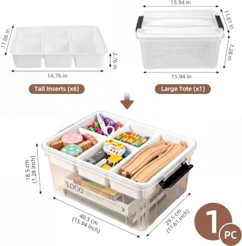 17QT Clear Storage Bins with Lids, Craft Organizers and Storage with Tray - Image 3