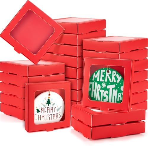 Dunzoom 25 Pcs Christmas Sublimation Blanks Ornament Gift Box, Red by Dunzoom
