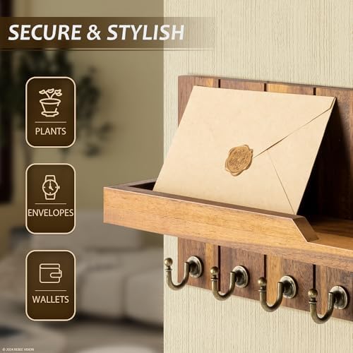 Rebee Vision Acacia Wood Key Holder Wall Mount for Home Decor, Brown - Image 5