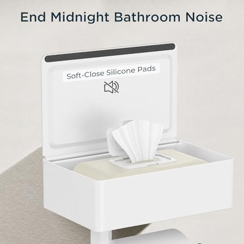 FORIOUS Toilet Paper Holder with Shelf, Wall-Mounted Modern Wipes Dispenser - Image 4
