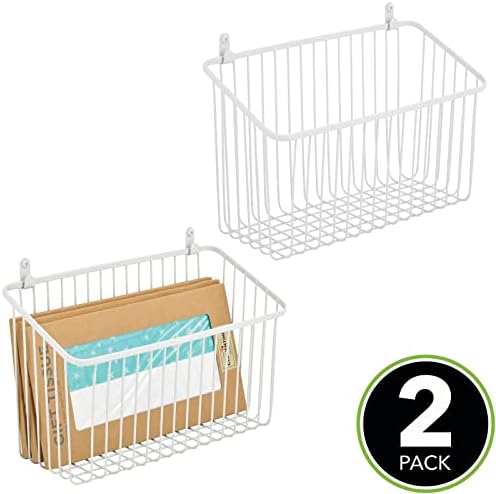 mDesign Small Metal Wire Wall Mounted Storage Organizer Basket Bin for Hanging in Kitchen, Garage, Entryway, Mudroom, Bedroom, Bathroom, Laundry Room - Unity Collection - 2 Pack - White - Image 4