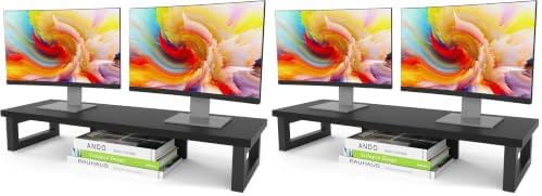 WESTREE Dual Monitor Stand Riser, Wood and Steel Monitor Stand Riser, Computer Monitor Stand for 2 Monitors, Multi-Purpose Desktop Storage Stand for Computer,Laptop,Printer,TV (Pack of 2) by WESTREE