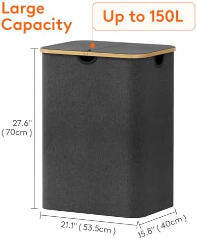 Lifewit 150L Large Laundry Basket with Lid, 2 Removable Bags, Dark Gray - Image 4