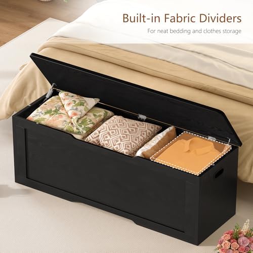 usikey 47.2" Large Storage Chest with Fabric Drawer, Toy Box with Safety Hinges, Extra Wide Storage Bench for Bedroom, Living Room, Entryway, Supports 300 lb - Image 4