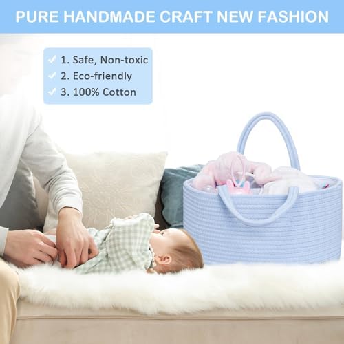 ABenkle Baby Diaper Caddy Organizer, Cotton Rope Nursery Storage Basket - Image 3