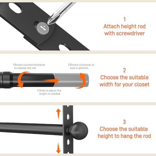 SUTINE Closet Rod for Hanging Clothes, Closet Extender Hanging Rod Black - Image 6