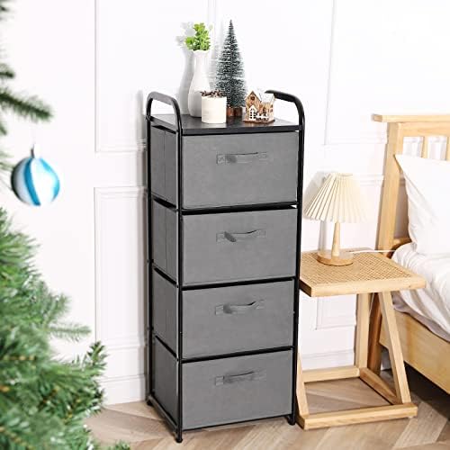 MAX Houser 4 Drawer Fabric Dresser Tall Storage Tower, Dresser Chest with Wood Top, Vertical Nightstand Side Organizer Unit with Metal Frame for Closets Bedroom Nursery Room Hallway(Leaden) - Image 2