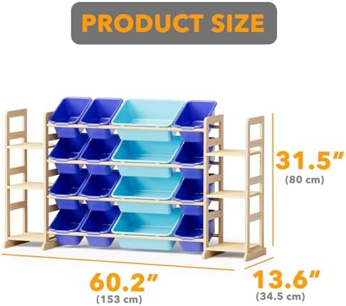 SpaceAid Toy Storage Organizer With 6 Shelves And 16 Bins, Modern Style Toy Organizers Storage Bookshelf For Kids Bedroom Playroom Organization Room Decor, Blue And Navy Blue - Image 2