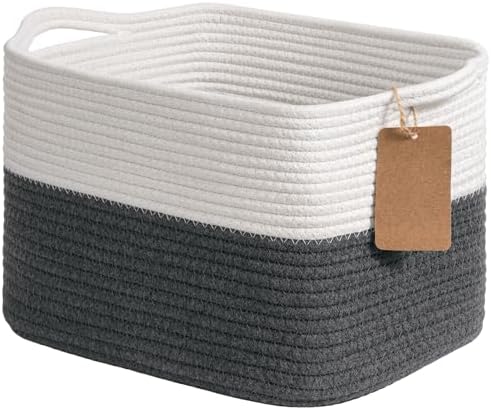 Goodpick Woven Rope Storage Basket for Shelves, Rectangle, Dark Gray by Goodpick