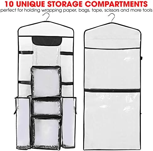 Wrapping Paper Storage Hanging Over the Door Wrapping Paper Organizer Store Gift Wrap Gift Bags Ribbon Bows and Accessories 40”x17” Fits Long 40 Inch Rolls Double Sided Bag (Black Seam) - Image 5