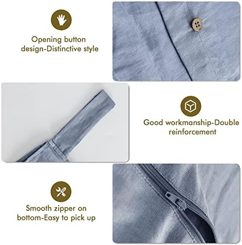 Linen Hanging Laundry Bag, 100% Linen Over The Door Laundry Hamper with Buttons and Zipper, Space Saving Door Hampers for Laundry Dirty Clothes Home Travel, Blue - Image 3