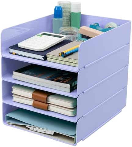 Tiawudi Desk Organizer, Office Organization and Storage, Plastic Letter Tray, Stackable File Organizer for Classroom, Home, Documents, Notes, Folders, Books and Pens, 4 Tier by Tiawudi