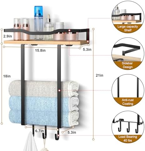 Towel Racks for Bathroom, Wall Mounted Towel Rack for Bathroom - Image 3