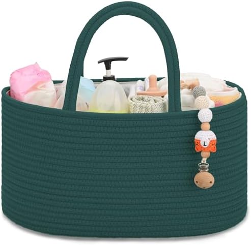 COMSE Baby Diaper Caddy Organizer with Handles, Cotton Rope, Dark Green by COMSE