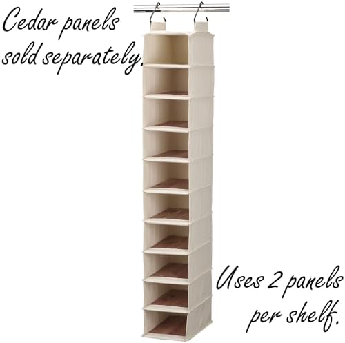 Household Essentials Hanging Shoe Organizer, 10 Wide Cubbies with Cedarline Pockets, Heavy-Duty Cotton Canvas, Removable and Industrial Hooks, Natural - Image 5