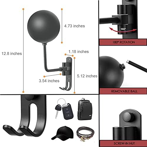SANGMO Grey 180° Motorcycle Helmet Rack, Rotation Metal Helmet Holder Wall Mount, Helmet Holder Bike with 2 Hooks Helmet Hanger for Motorcycle Bike Coats, Caps, Baseballs, Rugby Helmet - Image 2