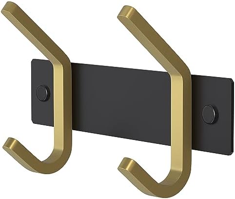 Small Coat Rack Wall Mount – Black and Gold Hook Rail with 2 Double Coat Hooks, 6 Inch Stainless Steel Wall Hooks for Entryway, Bathroom, Bedroom, Closet, Towel, Hat, Bag, Heavy Duty Organizer by SAYONEYES