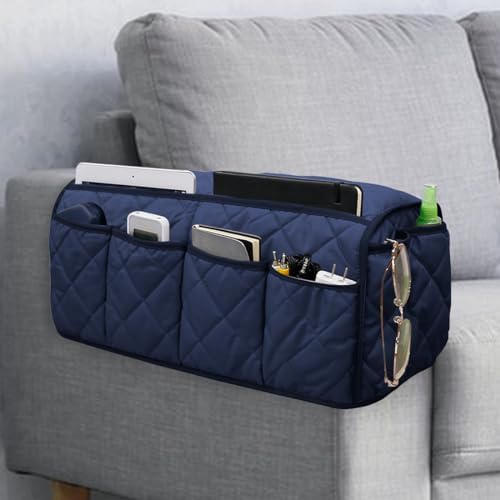 Sofa Armrest Organizer,Couch Remote Control Holder with 14 Pockets Waterproof Non Slip Recliner Organizer for TV Remotes Caddy, Book, Magazines, Ipad by DECKALY