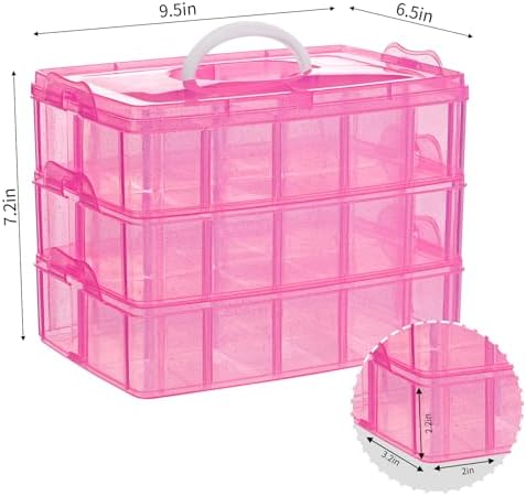 Bead Organizer 3 tier 30 grid Stackable Craft Hair Tackle Storage Pink - Image 2
