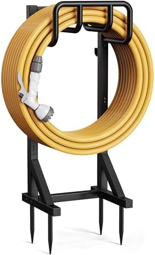 Garden Hose Holder Stand, Freestanding Heavy Duty Metal Hose Holder with Stable Base and Tool Hooks, Rustproof Water Hose Storage Rack for Outside Yard Lawn（2 Pack) by niffgaff
