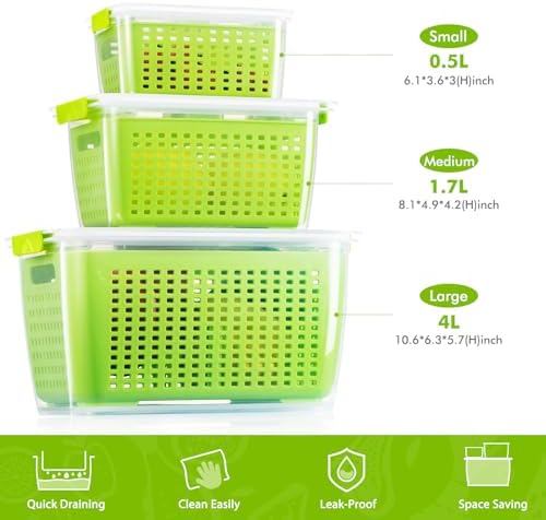 LUXEAR Produce containers for fridge,3 Set Fruit Containers with Removable Colander, BPA-Free Produce Saver Containers with Lids Dishwasher&Microwave Safe Keep Fruits, Vegetables, Berry, Fresh Longer - Image 2