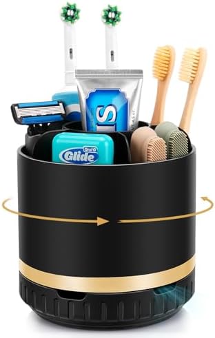 GFWARE Rotating Black Toothbrush Holder for Bathroom Organizer, Drainage by GFWARE