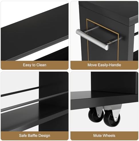 KLM 4 Tier Black Slim Storage Cart with Handle, Slide Out Storage Rolling Utility Cart for Kitchen, Laundry, Narrow Places-6.7" W - Image 5
