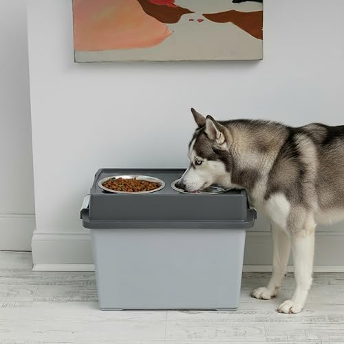 IRIS USA Elevated Dog Bowls 15" H, up to 47 lb Storage, Gray/Dark Gray, Large - 15" H w/ 2 Bowls (Pack of 3) - Image 3