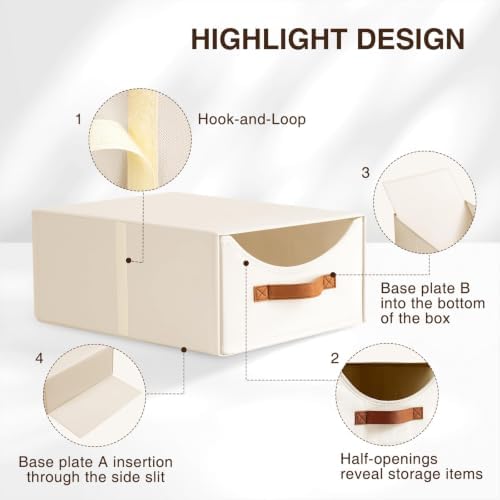 Homsorout Large Closet Storage Bins with Drawer, Fabric Bins for Organization, Collapsible Storage Drawers Organizer for Bedroom, Living Room, 6 Pack, Beige - Image 6
