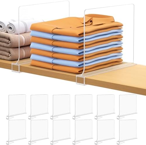 12 PCS Shelf Dividers for Closet Organization Acrylic Clear Closet Shelf Divider for Wooden Shelving Suitable for Wooden or Vertical Shelves Or Bedroom, Kitchen and Office by Aolloa