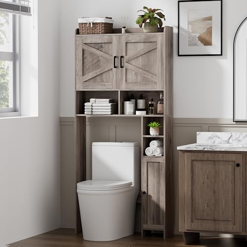 Homhedy Wooden Over The Toilet Storage Cabinet with Barn Door by Homhedy