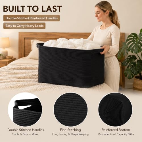 OIASKET 95L Extra Large Blanket Basket, 24" x 16.9" x 14.2" Woven Basket - Image 6