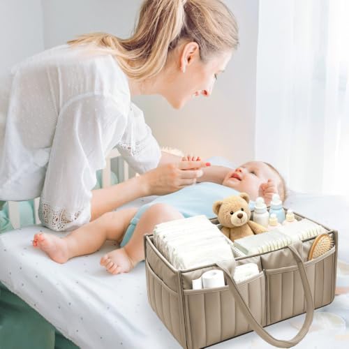 Baby Diaper Caddy Organizer,Portable Large Capacity Nursery Storage Basket,Multifunctional Nursery Diaper Holder,Capacity Waterproof Storage Bin for Infant Diapers,Gift for Baby Shower,khaki - Image 7