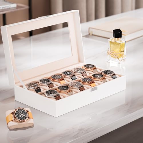 ProCase Watch Box Organizer, 12 Slot Watch Display Case, White - Image 2